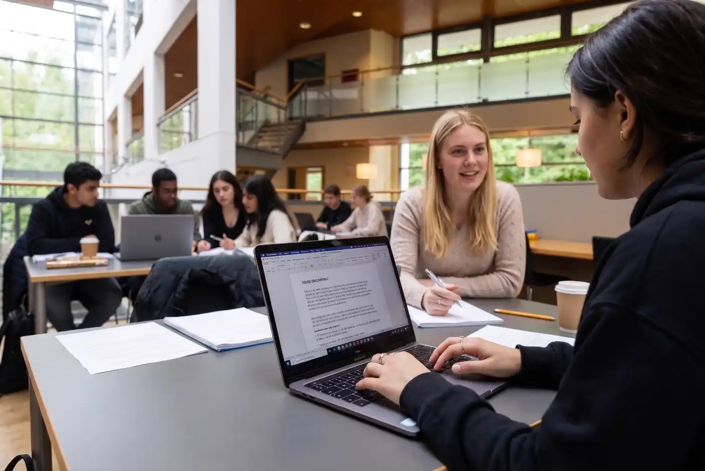 Studenter som studerar tillsammans med laptop.