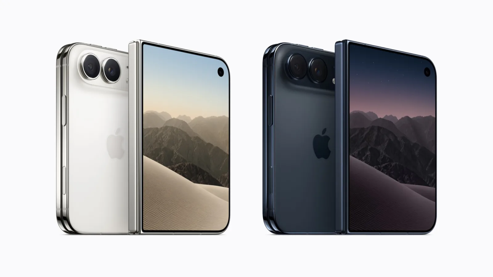 iPhone Duo i stjärnvit och natthimmel, delvis uppfälld